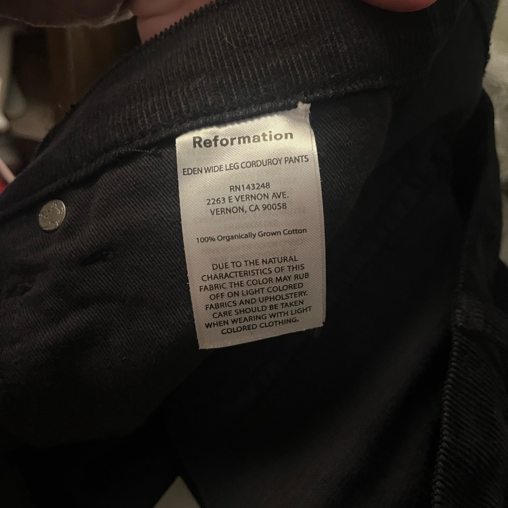 NWT Reformation Women's Eden Corduroy Black Wide-Leg Pants Sz 28 MSRP:$198 - Picture 8 of 8